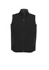 A black men's vest featuring a zip front and two side pockets, designed for casual wear. It has a logo.