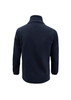 A navy blue men's plain micro fleece jacket with a high collar and long sleeves, featuring a logo.