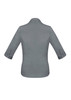 A grey Monaco Ladies 3/4 sleeve button-up shirt featuring a back view and cuffed sleeves.