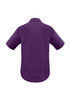 A plain short sleeve shirt in a rich purple colour with a collar and a discreet logo.