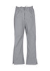 A pair of light grey bootleg scrub pants with a drawstring waist and side pockets. Features a logo.