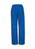 A pair of blue bootleg scrub pants featuring an elastic waistband and a back pocket.
