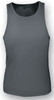A grey ladies action back singlet with a fitted design and a logo on the front.