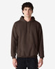 A brown Gildan Heavy Blend adult hooded sweatshirt with a front pocket and adjustable drawstring hood.