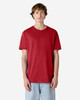 A unisex heavyweight cotton T-shirt in red, featuring a simple design and a relaxed fit.