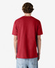 A unisex heavyweight cotton t-shirt in red, featuring a simple design with a logo on the back.
