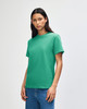 A lightweight unisex t-shirt in vibrant green, featuring a round neckline and short sleeves. It has a logo on it.