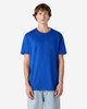 A blue heavyweight cotton unisex T-shirt displayed on a male model, with a plain design and no visible logo.