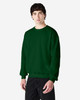 A model wearing a dark green Gildan Heavy Blend Adult Crewneck Sweatshirt, featuring a logo on the sleeve.