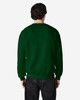A dark green Gildan Heavy Blend adult crewneck sweatshirt, showing the back view, with long sleeves and a plain design.