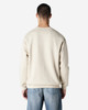 A cream-coloured Gildan Heavy Blend adult crewneck sweatshirt, featuring a logo, displayed from the back.