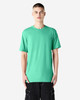 A solid mint green unisex short sleeve T-shirt on a model, featuring a logo on the chest.