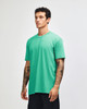 A unisex short sleeve t-shirt in a vibrant mint green colour, featuring a logo on the front.