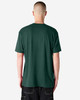 A unisex short sleeve t-shirt in dark green, featuring a plain back and a simple design.