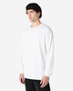 A white long sleeve T-shirt for adults, featuring a simple design and a logo on the front.