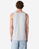A back view of a grey unisex fine jersey tank top, featuring a simple design and no visible logos.