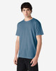 A blue Gildan Heavy Cotton adult t-shirt displayed on a model, featuring a simple design and a logo.