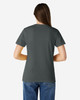 A grey ladies' t-shirt is displayed from the back, featuring short sleeves and a fitted design. It has a logo on the back.