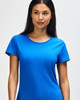 A blue ladies' t-shirt in a relaxed fit, featuring short sleeves and a round neckline. It has a logo.