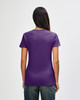A purple Gildan Heavy Cotton Ladies' T-Shirt is displayed from the back, featuring a simple design and casual fit.
