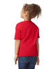 A red toddler t-shirt with short sleeves, featuring a plain back view.