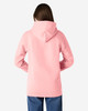 A pink hooded sweatshirt featuring a relaxed fit and kangaroo pocket, with a hood at the back.
