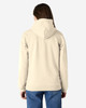 A beige hooded sweatshirt with a back view and a hood, featuring long sleeves and a simple design.