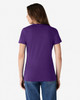 A purple ladies' t-shirt featuring a fitted design and a logo on the back.