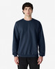 A navy Gildan Softstyle adult sweatshirt with a crew neckline and long sleeves. Features a logo on the chest.