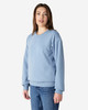 A soft blue sweatshirt with a crew neckline and long sleeves, featuring a logo on the chest.