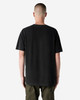 A black unisex heavyweight cotton t-shirt displayed from the back, featuring a simple design and a branding logo.