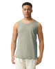 A light grey adult tank top featuring a simple design and a standard fit. It has a logo on the side.