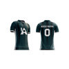 A dark green polo soccer jersey featuring a logo on the front and a name and number on the back.