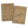 A cardboard packaging featuring assembly instructions and illustration of a wooden jet fighter model, with a logo.