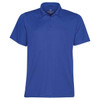 A lightweight, short-sleeved blue polo shirt with a collar and a logo. Suitable for casual or active wear.