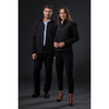 Softshell jackets for men and women in black, featuring a zip closure and fitted design, with branding visible.