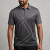 Men's Reflex Polo in grey with a geometric pattern and a logo. Short sleeves and a classic collar design.