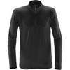 A black polar fleece pullover featuring a high collar and half zip, designed for men's wear.