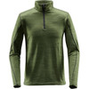 A green men's base thermal 1/4 zip jumper with textured fabric and long sleeves. It features a zip collar and has a branding logo.