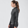 A women's 1/4 zip thermal jumper in black with a textured pattern and a fitted design, featuring a logo.