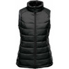 A black thermal vest with a high collar and zip front, featuring a quilted design and armholes.