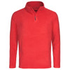 A red fleece half-zip jumper for men, featuring a high collar and long sleeves. It has a logo on it.