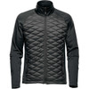 A black and dark green Men's Boulder Thermal Shell jacket with a quilted front and full zip closure. It features branding.