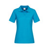 A women's heavyweight polo shirt in a vibrant turquoise colour, featuring a collar and short sleeves, with a logo.