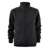 A black softshell fleece hybrid jacket with zippered pockets and a high collar. It features a logo on the front.