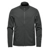 A men's softshell jacket in dark green with a full zip and two zippered pockets, featuring a subtle logo.