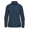 A women's Pacifica 1/4 zip anorak in navy blue, featuring a collar and long sleeves, with a logo on the front.