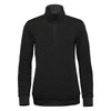 A black women's pullover featuring a 1/4 zip and a high collar. It has a textured fabric and a brand logo.