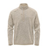 Men's 1/4 zip pullover in a light beige colour with a subtle texture and a zip pocket. Features a logo.