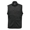 A men's full zip fleece vest in dark grey, featuring a zippered chest pocket and two side pockets.